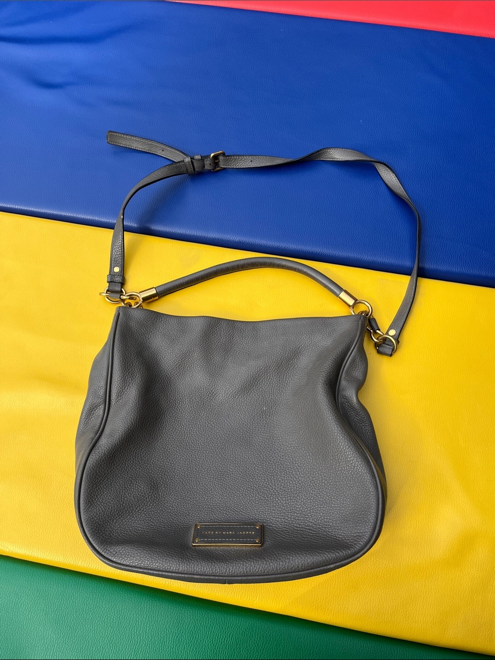 Classic Pebbled Leather Shoulder Bag in Dark Gray
